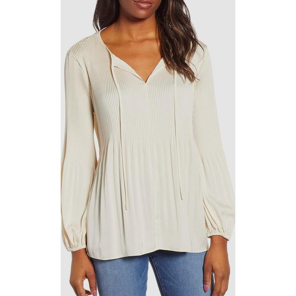 Lucky Brand Pleated Peasant Cream Blouse